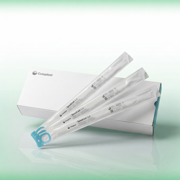 Nano Banana 2 - Ultra clean medical product showcase of catheter packaging on a white and soft green