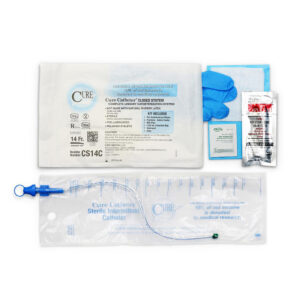 Cure Closed System™ Kit with Accessories – 14 FR Coudé Tip Pre-Lubricated Catheter #CS14C