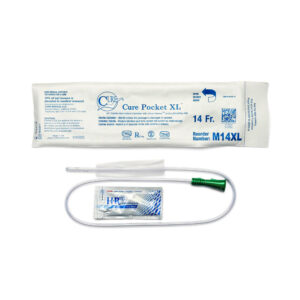 Cure™ Male Pocket Straight Tip Catheter with Lubricant & Gripper Sleeve – 14 FR, 25" #M14XL