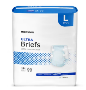 McKesson Ultra Incontinence Brief 15 per Bag – Adult Large, Unisex, Disposable, Heavy Absorbency #BRULLG