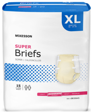 McKesson Super Adult Incontinence Brief, X-Large, Moderate Absorbency, 15 per Bag – Manufacturer #BR30645