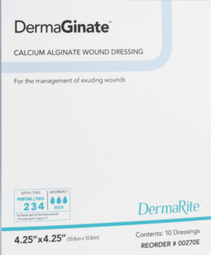 DermaRite DermaGinate Calcium Alginate Wound Dressing 4.25" x 4.25" Sterile - Box of 10 - #00270E