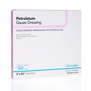 DermaRite Petrolatum Gauze Wound Dressing Impregnated w/Petrolatum 6" x 36" Sterile - Box of 12 - #23636