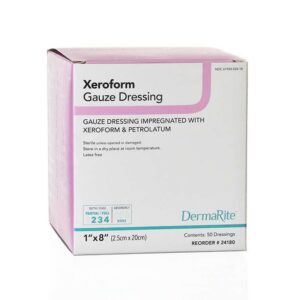 DermaRite Xeroform Gauze Wound Dressing Impregnated w/Xeroform & Petrolatum 1" x 8" Sterile - Box of 50 - #24180