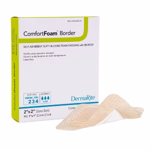 DermaRite ComfortFoam Border Bordered Foam Wound Dressing w/Soft Silicone Adhesive 2" x 2" Sterile - Box of 10 - #43220