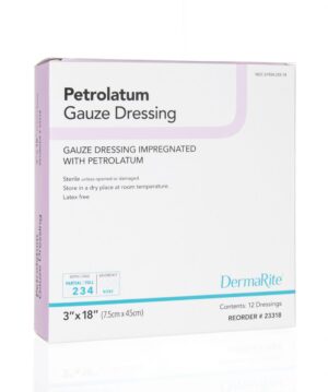 DermaRite Petrolatum Gauze Wound Dressing Impregnated w/Petrolatum 3" x 18" Sterile - Box of 12 - #23318
