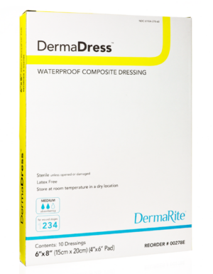 DermaRite DermaDress Waterproof Composite Wound Dressing 6" x 8" Sterile - Box of 10 - #00278E
