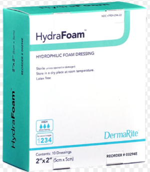DermaRite HydraFoam Hydrophilic Foam Wound Dressing 2" x 2" Sterile - Box of 10 - #00294E