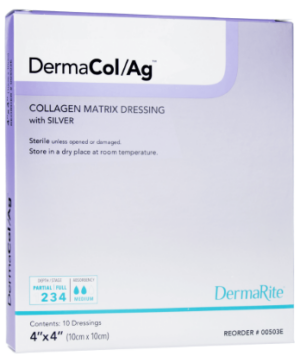DermaRite DermaCol/Ag Collagen Matrix Wound Dressing w/Silver 2" x 2" Sterile - Box of 10 - #00502E