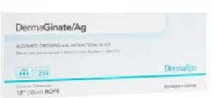 DermaRite DermaGinate/Ag Rope Alginate Wound Dressing w/Antibacterial Silver 12" Sterile - Box of 5 - #00530E