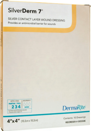 DermaRite SilverDerm7 Silver Contact Layer Wound Dressing 4" x 4" Sterile - Box of 10 - #00550E