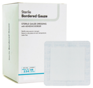 DermaRite Sterile Bordered Gauze Wound Dressing w/Adhesive Border 3.6" x 4" Sterile - Box of 50 - #11364