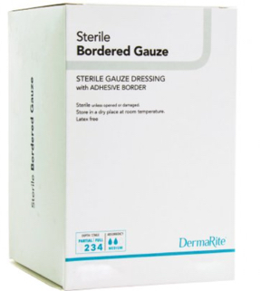 DermaRite Sterile Bordered Gauze Wound Dressing w/Adhesive Border 4" x 10" Sterile - Box of 25 - #11410