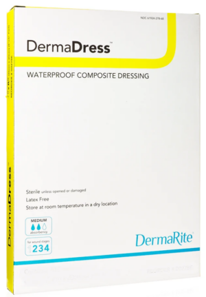 DermaRite DermaDress Waterproof Composite Wound Dressing 4" x 10" Sterile - Box of 10 - #12410