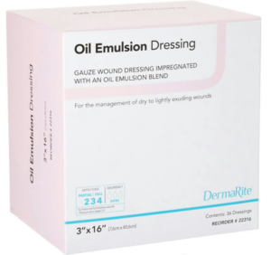 DermaRite Oil Emulsion Non-Adherent Wound Dressing Impregnated 3" x 16" Sterile - Box of 36 - #22316