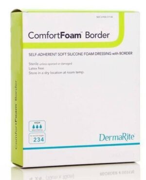 DermaRite ComfortFoam Bordered Foam Wound Dressing w/Soft Silicone Adhesive 6"X8" Sterile - Box of 5 - #43680